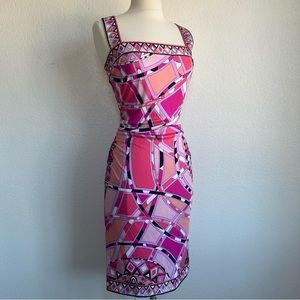 💓Emilio Pucci Sleeveless Geometric Midi Pink & Black Sheath Dress - Size 10💓